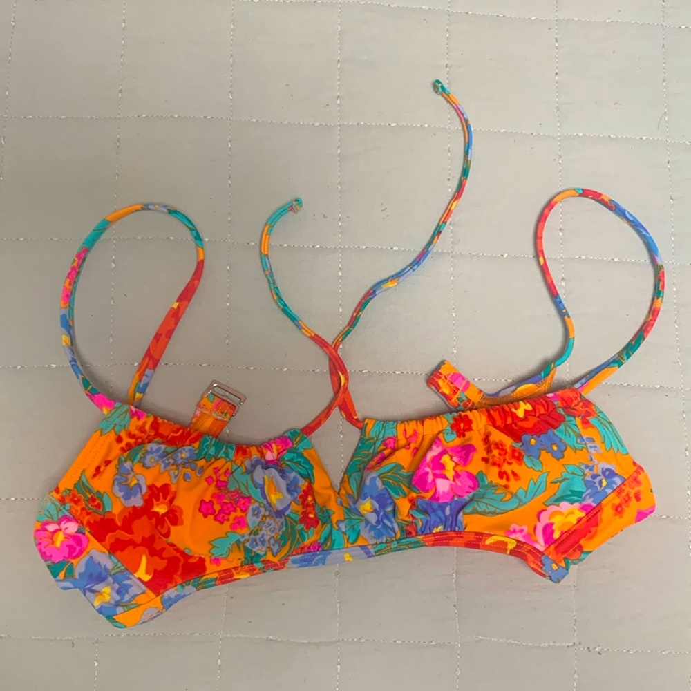 Xhilaration Bikini Top Juniors Size S Lace Up Bralette Orange Floral